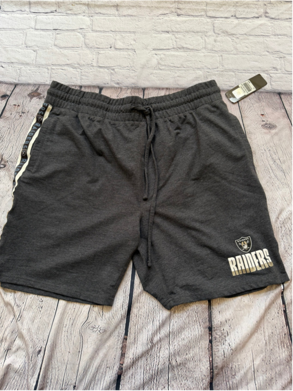 NEW Men's NFL Las Vegas Raiders French Terry Athletic Shorts Grey White